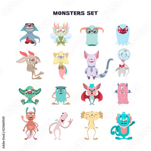 Collection of funny colorful imaginary monsters