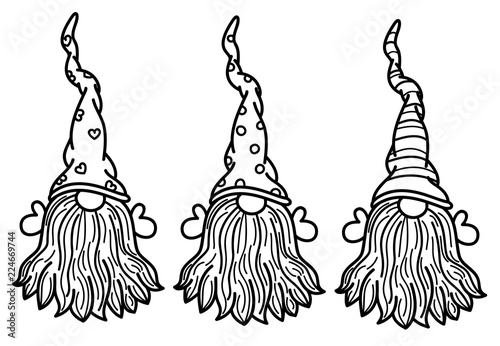 Vector   gnomes cartoons, black silhouettes isolated on white.