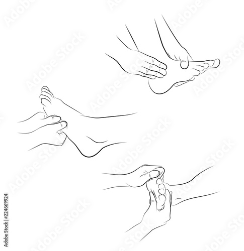foot massage. hand movements for feet massage. medical recommendations. vector illustration.