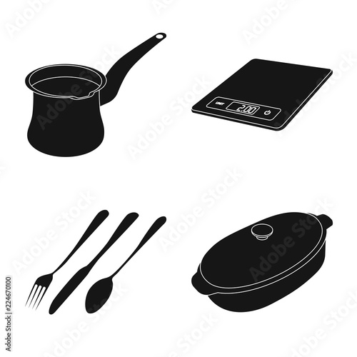 Vector design of kitchen and cook sign. Collection of kitchen and appliance stock symbol for web.