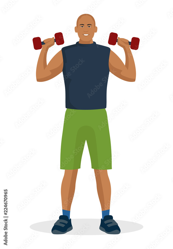 Man doing workout using dumbbell Man doing workout using dumbbell