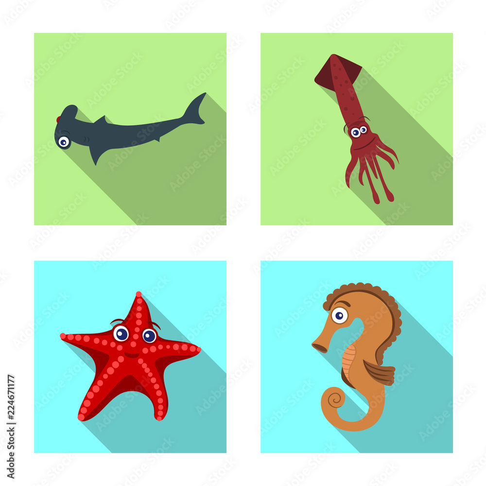 Vector design of sea and animal sign. Collection of sea and marine stock vector illustration.