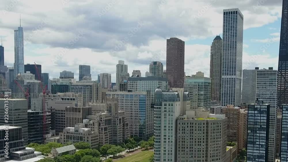 Aerial Pan of skyscrapers and buildings in downtown Aerial Pan of skyscrapers and buildings in downtown
