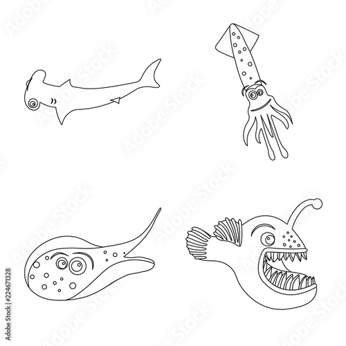 Vector design of sea and animal sign. Collection of sea and marine stock symbol for web.