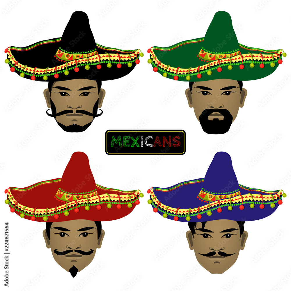 A Set Of Mexican Men In A Sombrero Latin Men With A Mustache And 