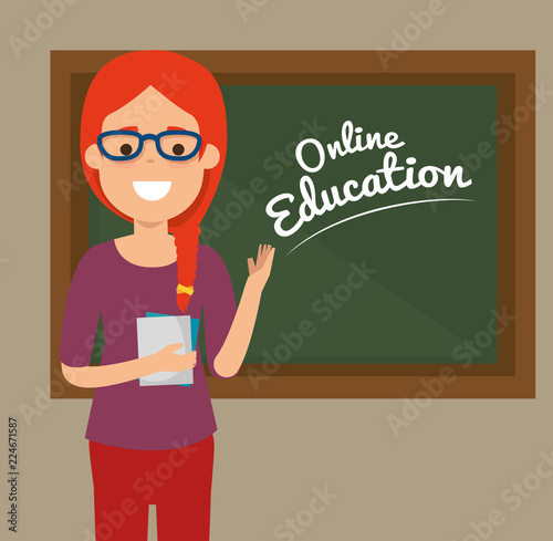 teacher woman with chalkboard education online