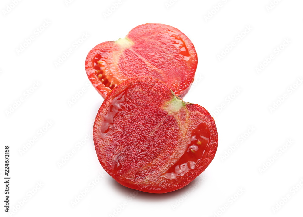 Fresh red tomato with slices isolated on white background Fresh red tomato with slices isolated on white background