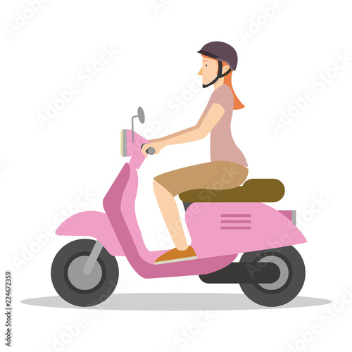 Young girl ride a small scooter to work