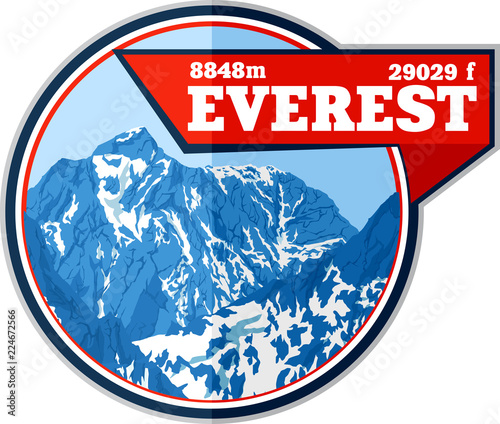 Vector Everest mountain logo. Emblem with highest peack in world. Mountaineering label illustration.