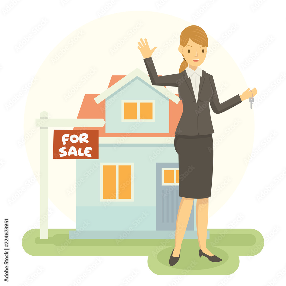 Real estate agent are promoting property that he sale and he look spirit Real estate agent are promoting property that he sale and he look spirit