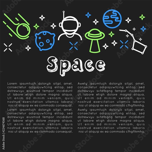 Space poster with text sample and icons vector