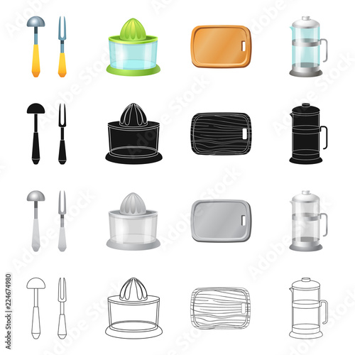 Vector illustration of kitchen and cook logo. Collection of kitchen and appliance vector icon for stock.
