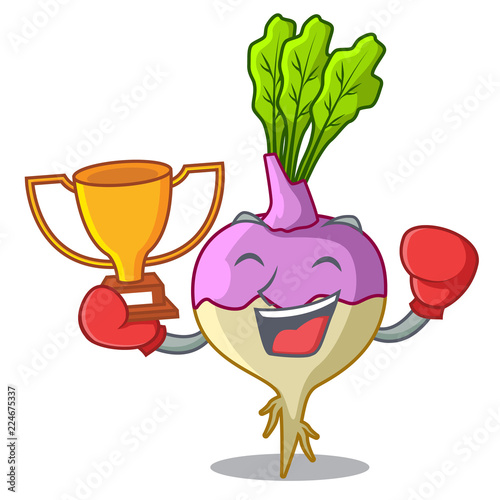 Boxing winner raw rutabaga root isolated on mascot