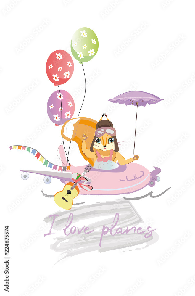 Series of vector illustrations with cute funny animals in cartoon style. Pilot Squirrel in airplane. Birthday elements. Stock Vector | Adobe Stock Series of vector illustrations with cute funny animals in cartoon style. Pilot Squirrel in airplane. Birthday elements. Stock Vector | Adobe Stock