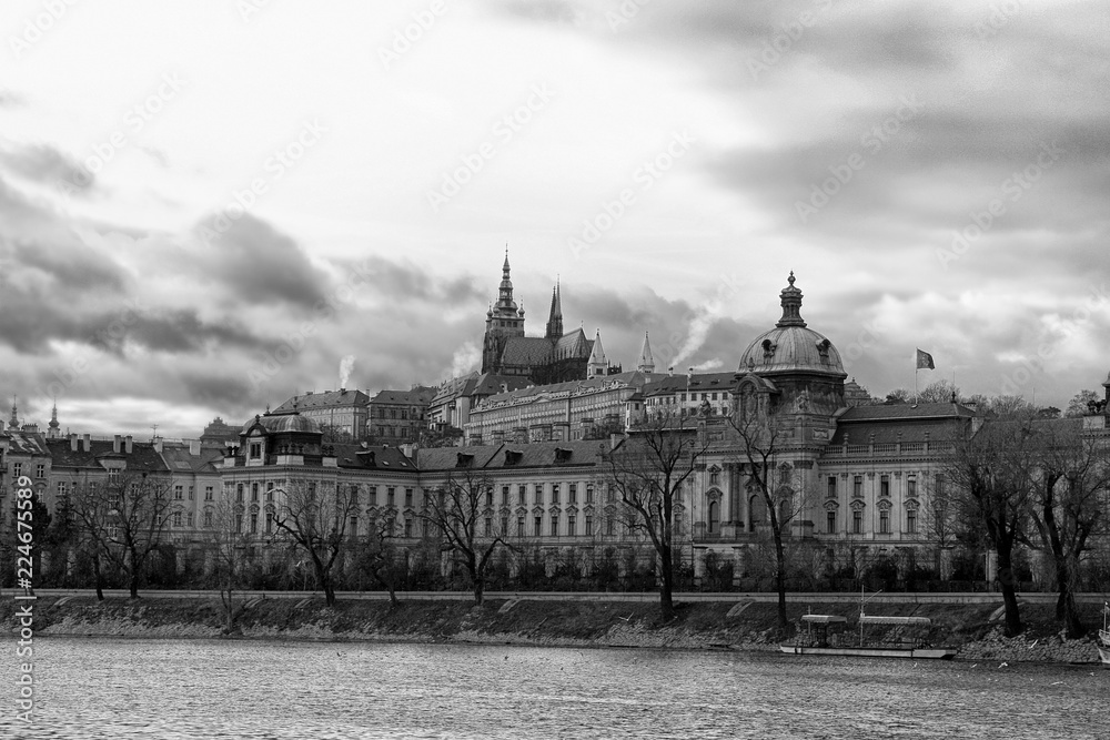Prague, view of Hradčany (Castle district) taken from the opposite bank of Vltava river