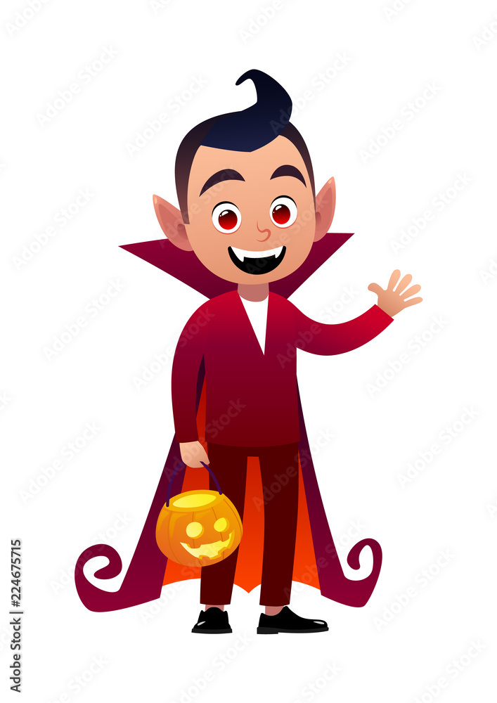 Funny cartoon little vampire boy wearing Halloween costume Stock Vector |  Adobe Stock