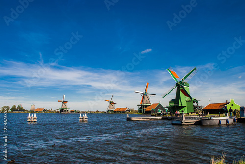 Traditional Dutch windmills in Zaanse Schans, Netherlands