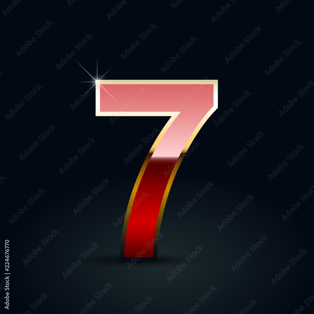 Red glossy casino number 7 with golden outline isolated on black background Red glossy casino number 7 with golden outline isolated on black background