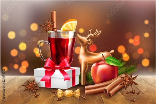 Vector christmas poster mulled wine present box