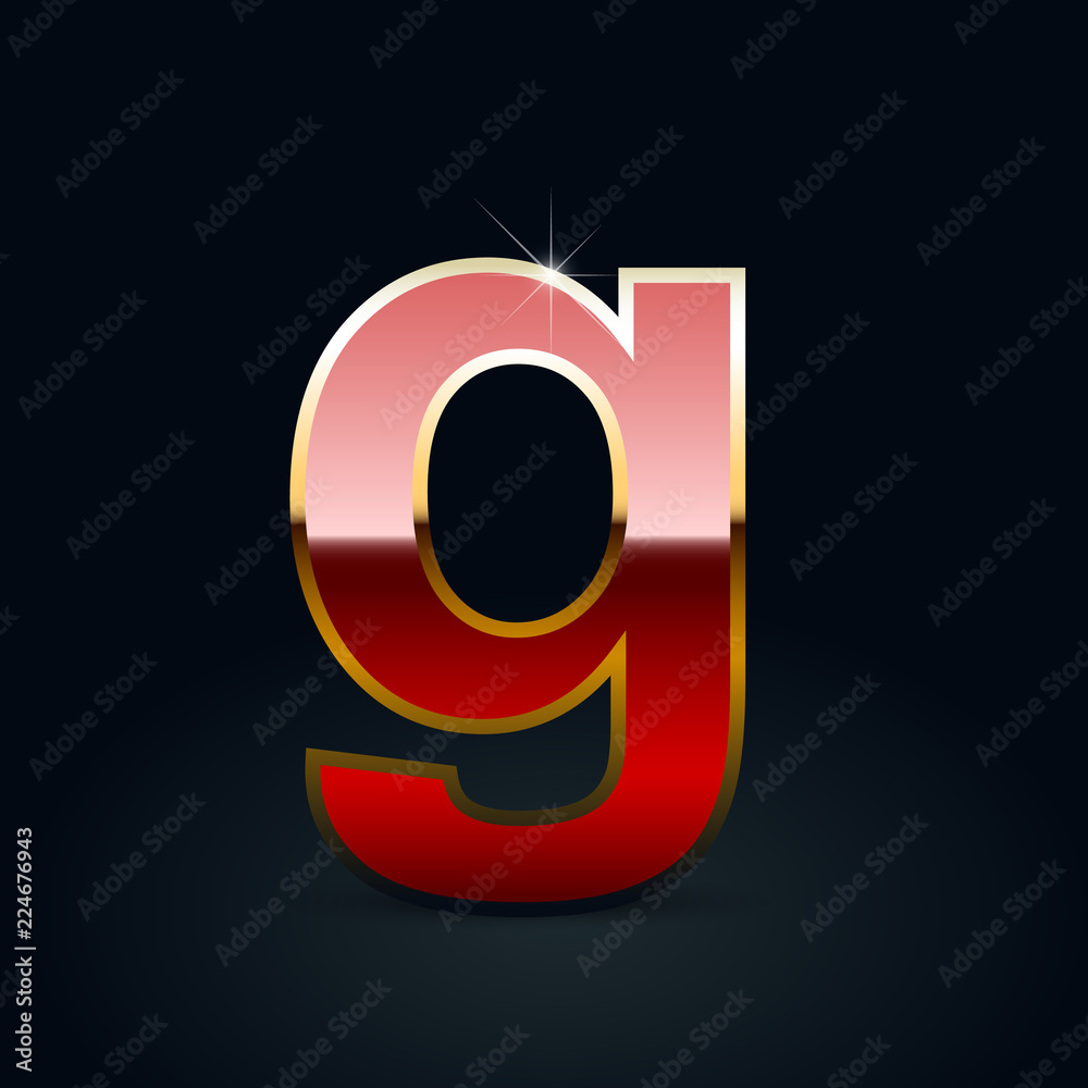 Red glossy casino letter G lowercase with golden outline isolated on black background Red glossy casino letter G lowercase with golden outline isolated on black background