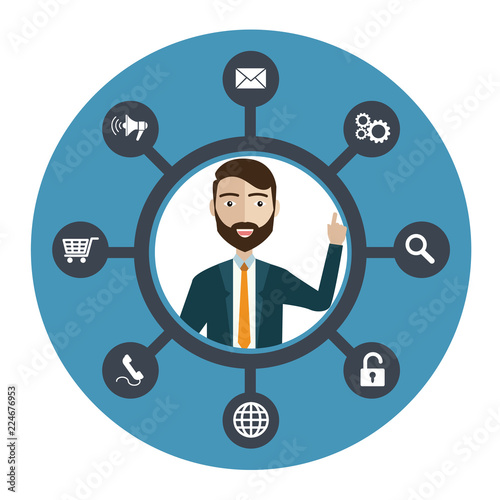 Vector illustration icon of affiliate marketing in circle.