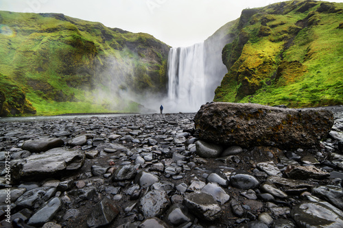 A waterfall in a beautiful Iceland landscape.