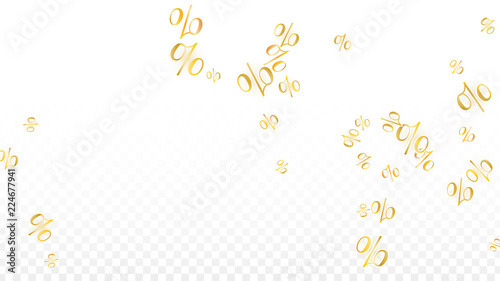 Luxury Vector Gold Percentage Sign Confetti on Transparent. Percent Sale Background. Business, Economics Print. Discount Illustration. Promotion Poster. Black Friday Banner. Special offer Template.