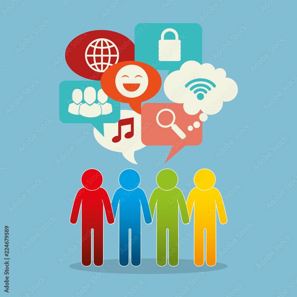 community with social media icons community with social media icons