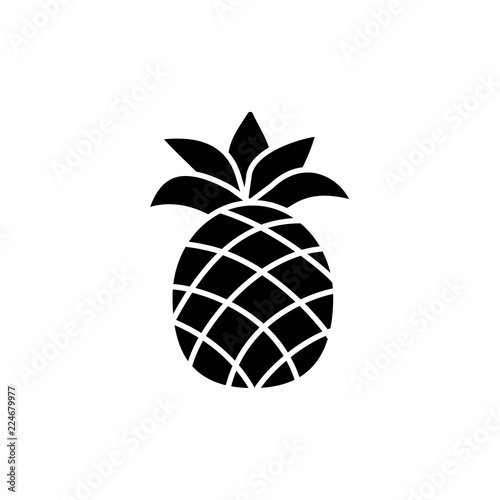 Black & white vector illustration of pineapple. Flat icon of fresh fruit. Vegan & vegetarian food. Health eating ingredient. Isolated object