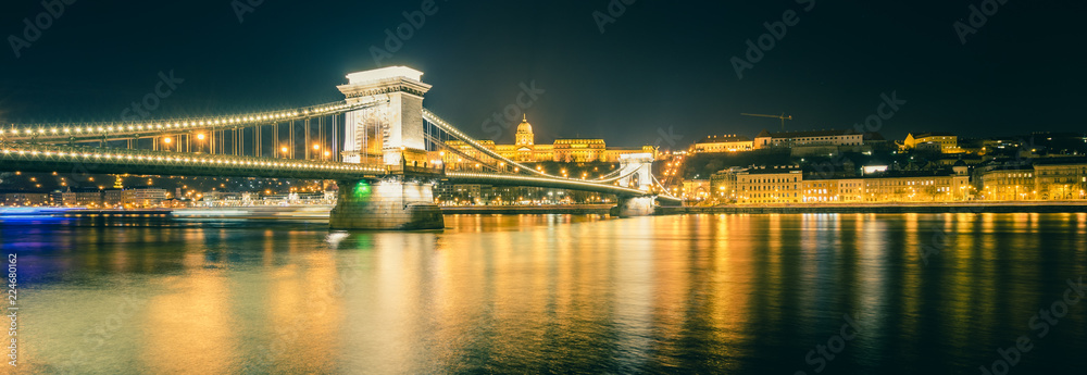 Chain bridge on Danube river in Budapest, Hungary