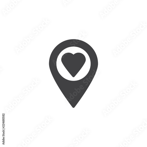 Heart pin vector icon. filled flat sign for mobile concept and web design. Donation placeholder simple solid icon. Dating location symbol, logo illustration. Vector graphics