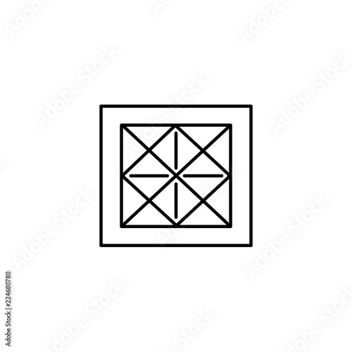 Black & white vector illustration of small rug. Line icon of interior design product. Decorative carpet for home & office. Isolated on white background.
