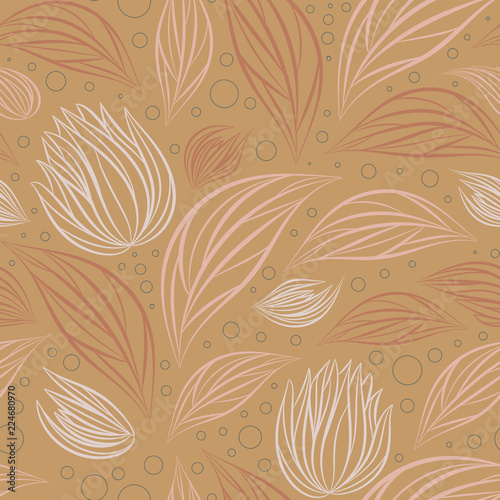 Seamless vector floral pattern with abstract outline flowers in pastel colors