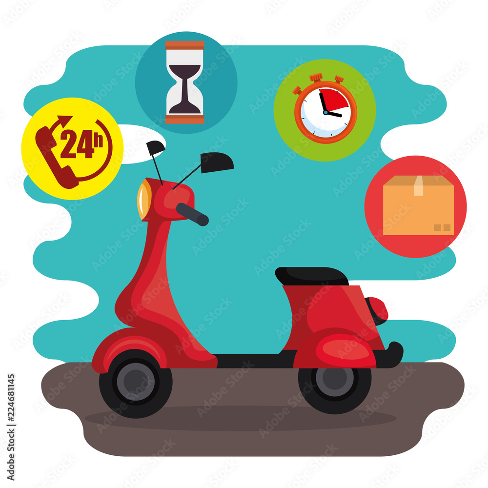 motorcycle with delivery service icons