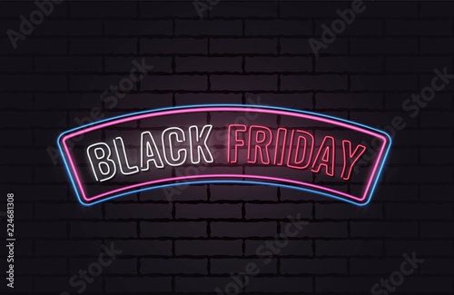 Black friday sale neon poster. Vector illustration.