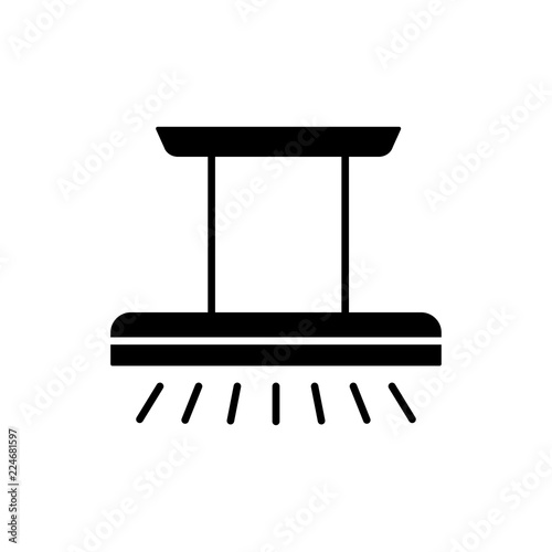 Vector illustration of modern island ceiling lamp. Flat icon of suspended linear light. Home & office lighting. Isolated on white background.