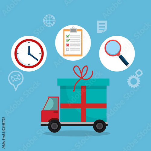truck with delivery service icons