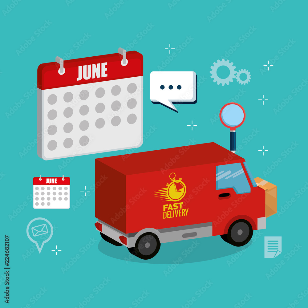 truck with delivery service icons