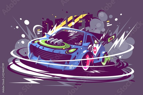 Power racing sport car drifting on race track