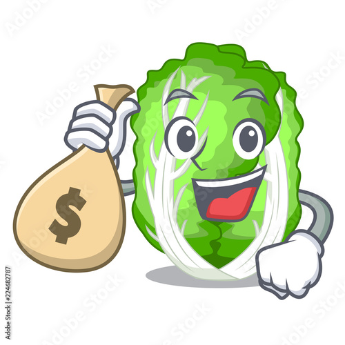 With money bag chinese cabbage in the basket cartoon