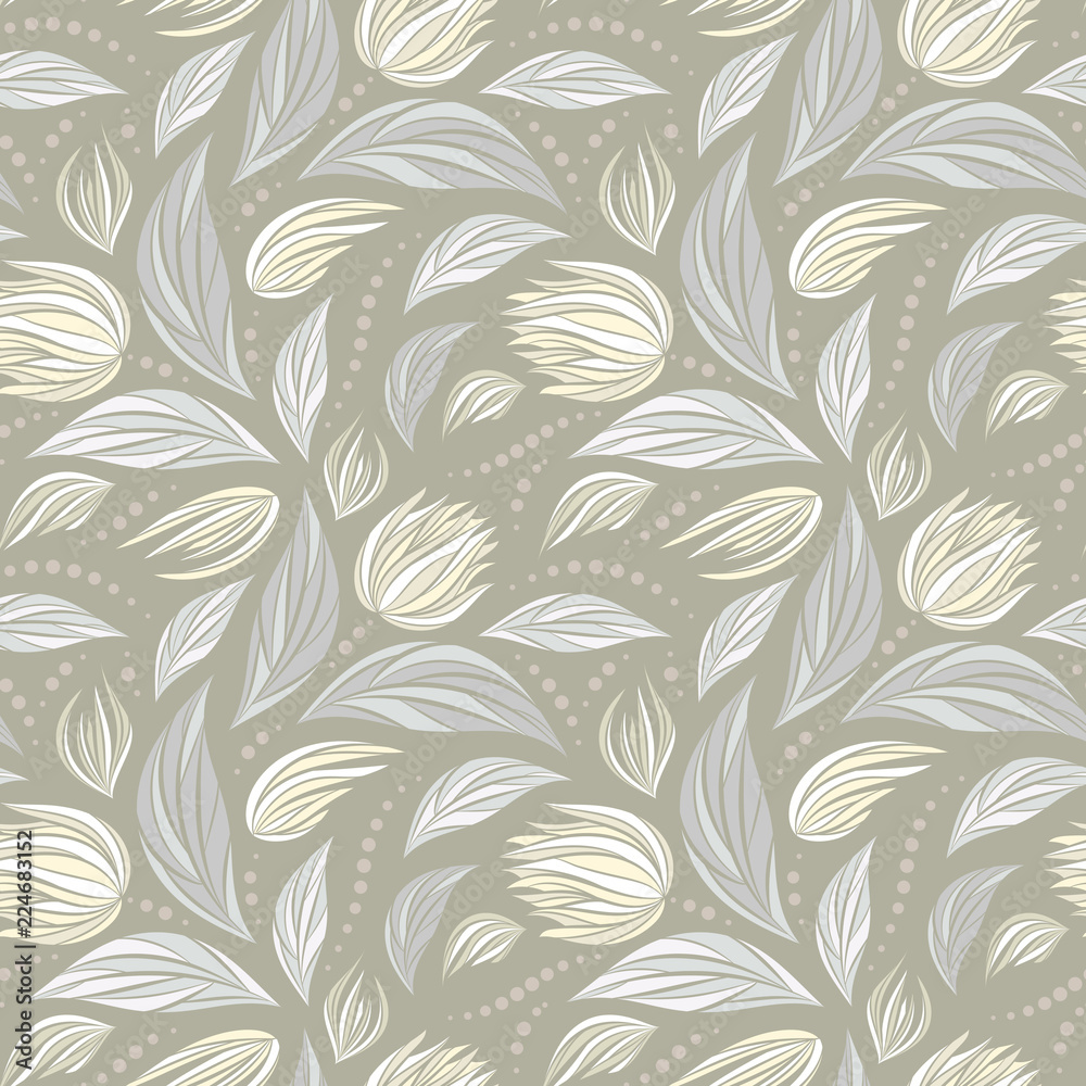 Seamless vector floral pattern with abstract flowers in pastel light beige colors