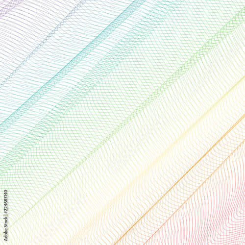 Abstract rainbow net. Abstract squiggle background. Diagonal wave pattern. Vector line art multicolored design, pleated textile textured effect. Spectral template for creative concepts. EPS10 image