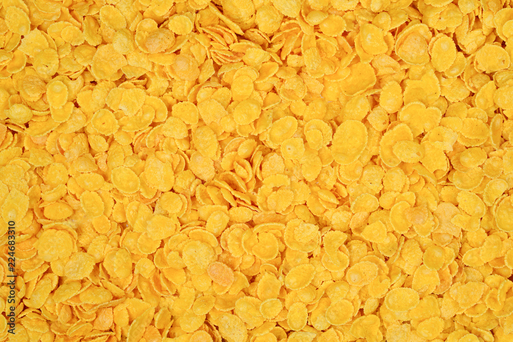 Corn-flakes background and texture. Top view. cornflake cereal box for morning breakfast.