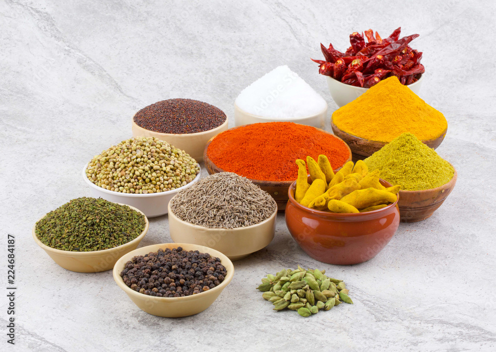 Indian Spices Collection Also Called Chili Powder, Turmeric Powder ...