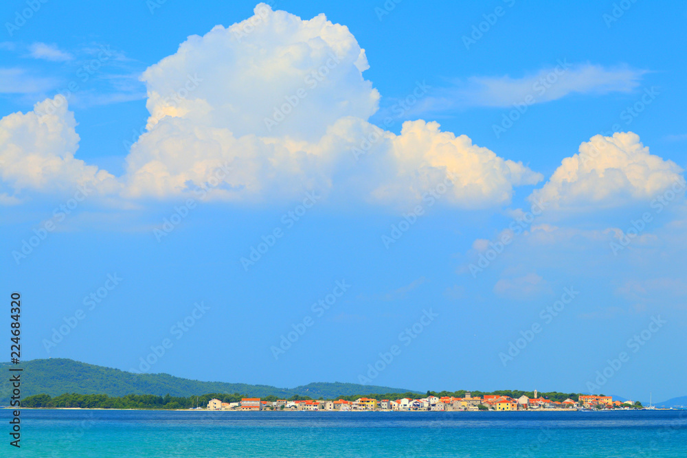 Blue Adriatic sea and Island Krapanj near Sibenik touristic destination, Croatia