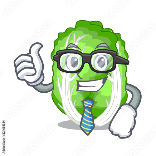Businessman character chinese cabbage in wooden bowl