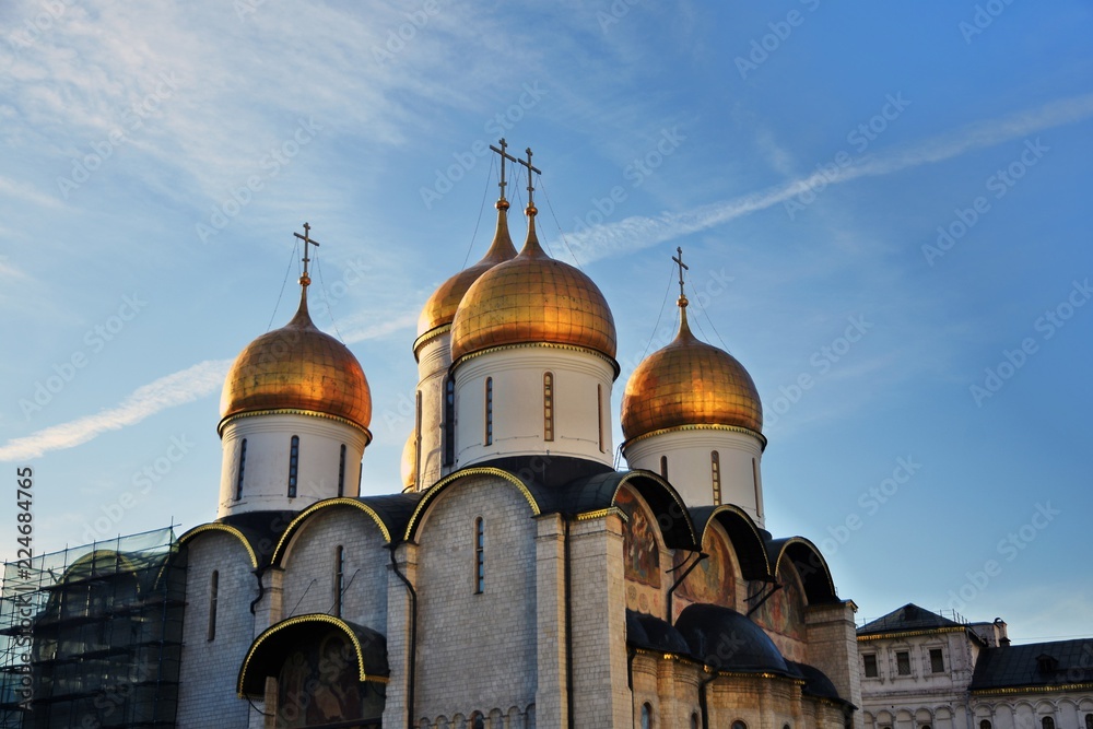 Dormition church of Moscow Kremlin. Popular landmark. Color photo.