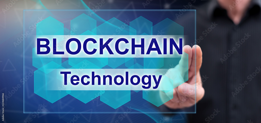 Man touching a blockchain concept Man touching a blockchain concept