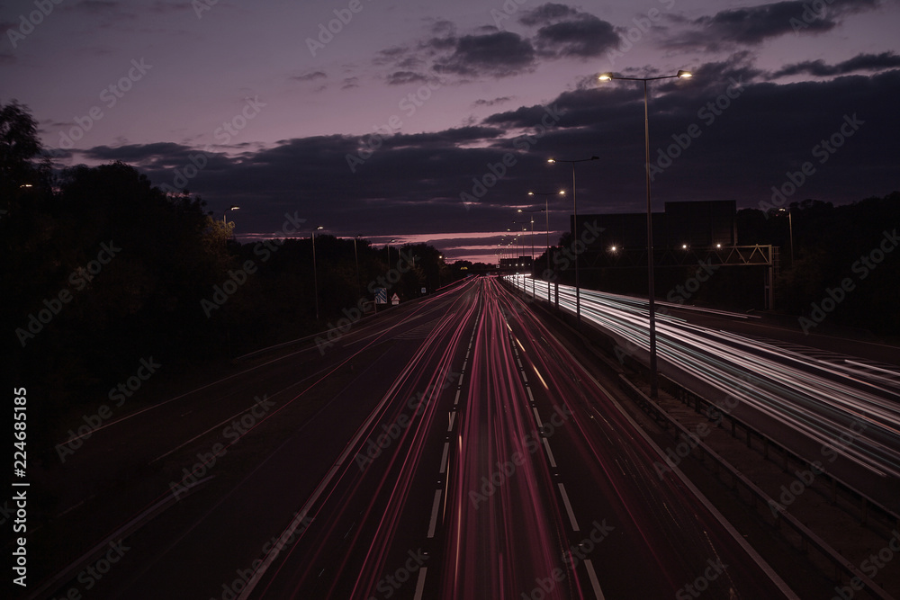 Busy motorway at night