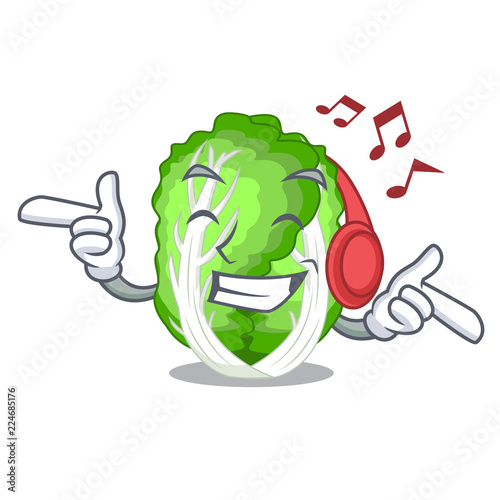Listening music cartoon fresh chinese cabbage vegetable in kitchen